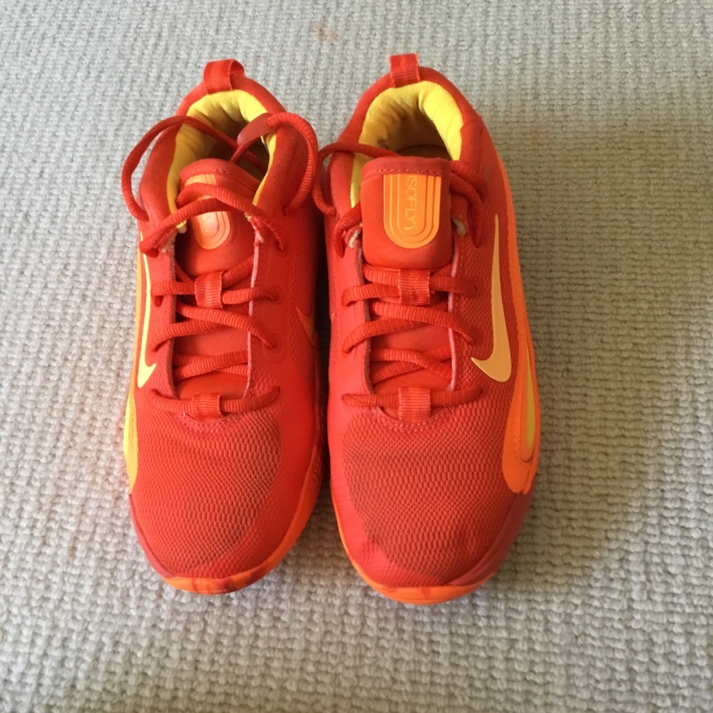 Nike Isofly Basketball Kids Orange and Yellow Athletic Sneakers